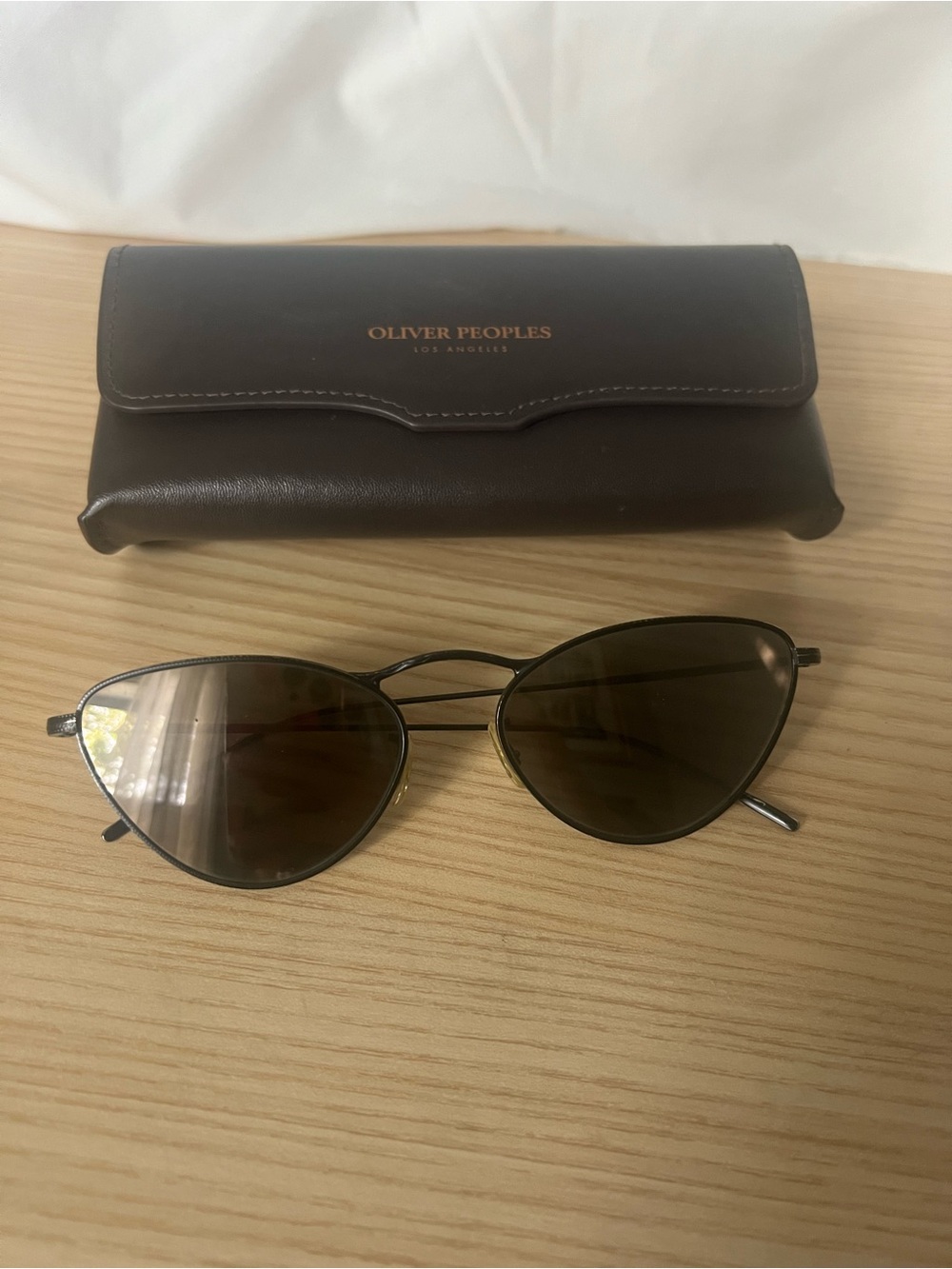 Oliver Peoples Women's Black Metal Cat-Eye Sunglasses with Dark Lenses